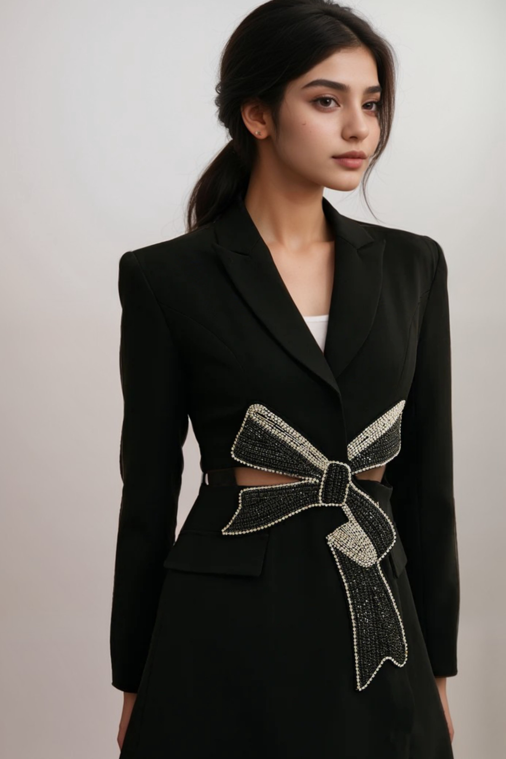 JUSTINE BLACK BOWKNOT CUTOUT BLAZER