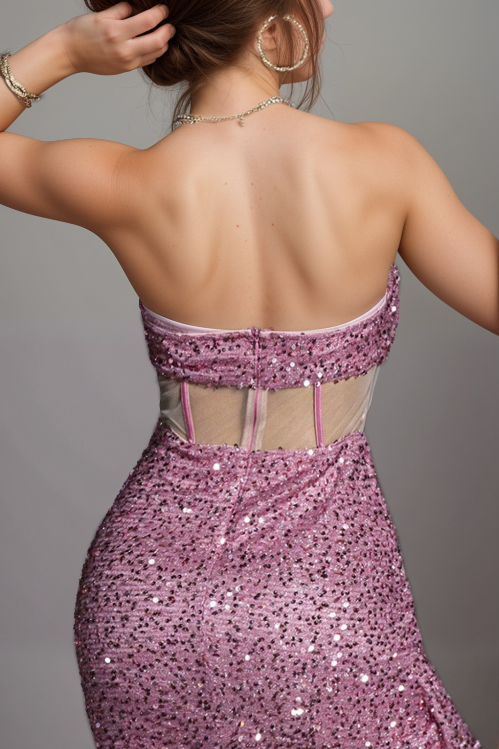 SEQUIN MESH RUCHED PARTY MINI DRESS