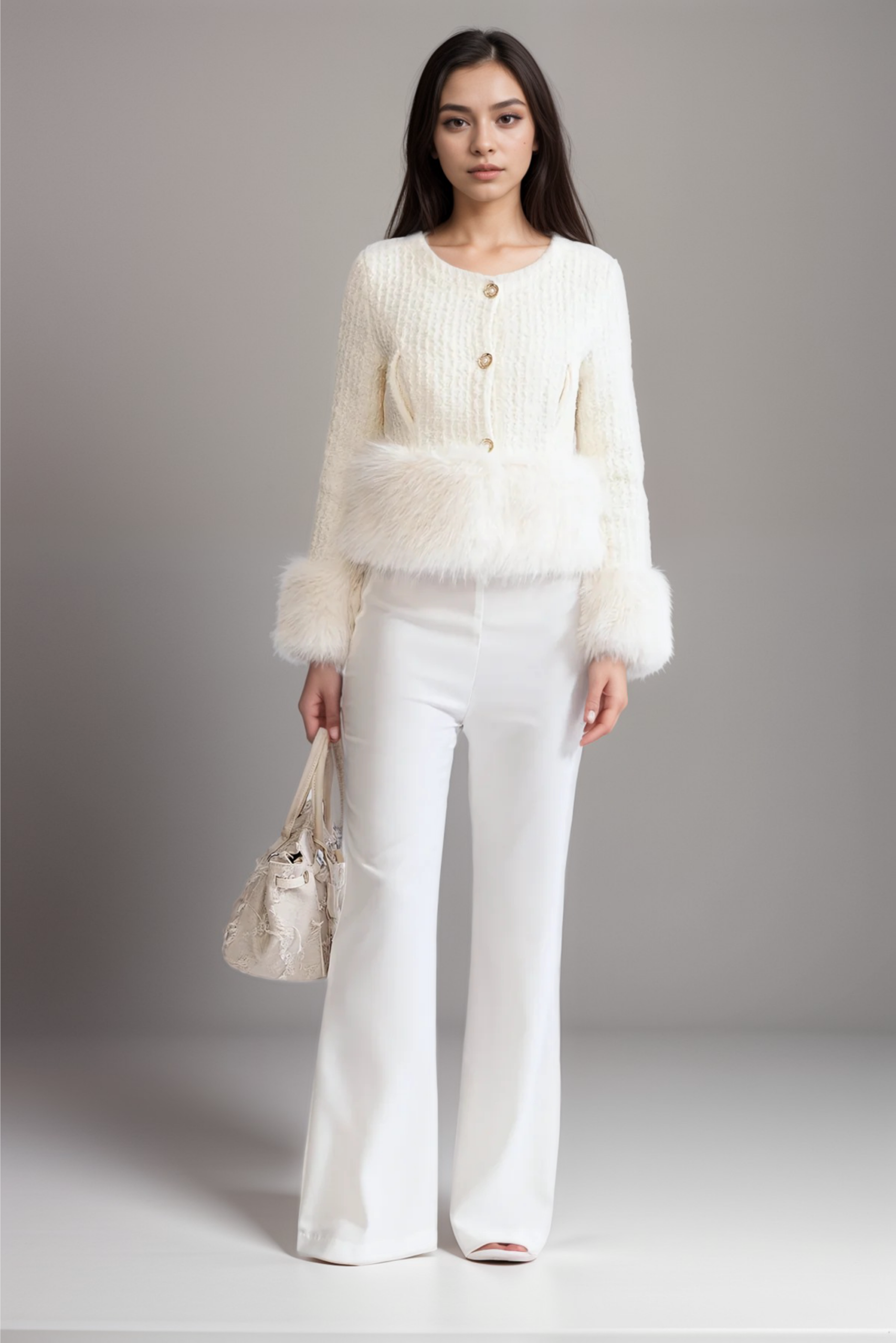 CLASSIC TWEED BLAZER WITH FAUX FUR COLLAR
