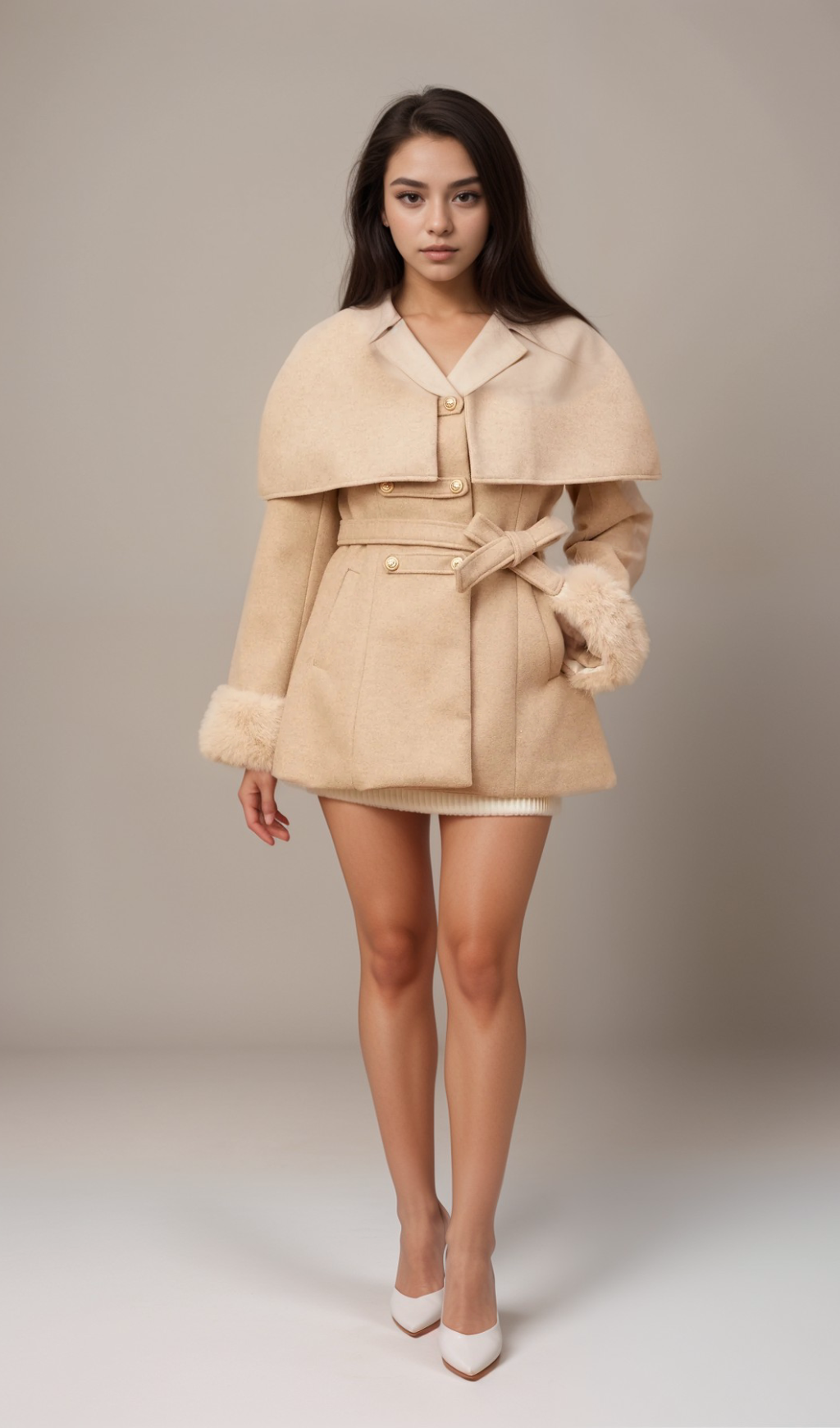 ROSELLA DETACHABLE CAPE FAUX FUR COAT