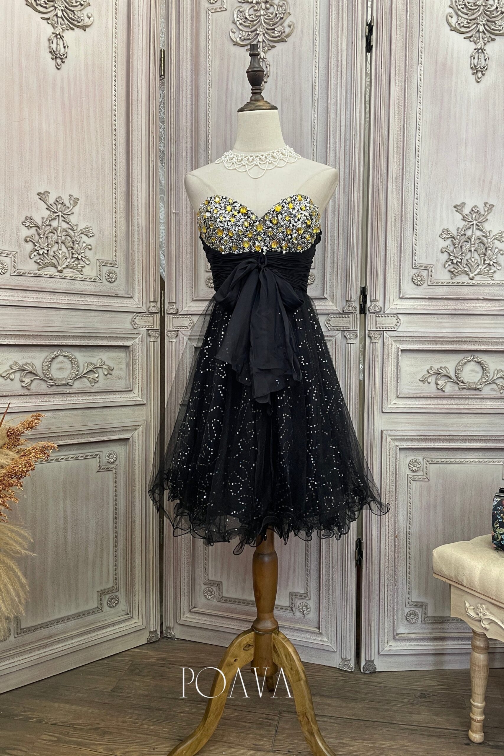 4_e873a766-a2cf-4a52-8de4-038d23c81fd6 EMBELLISHED MINI STRAPLESS BLACK DRESS