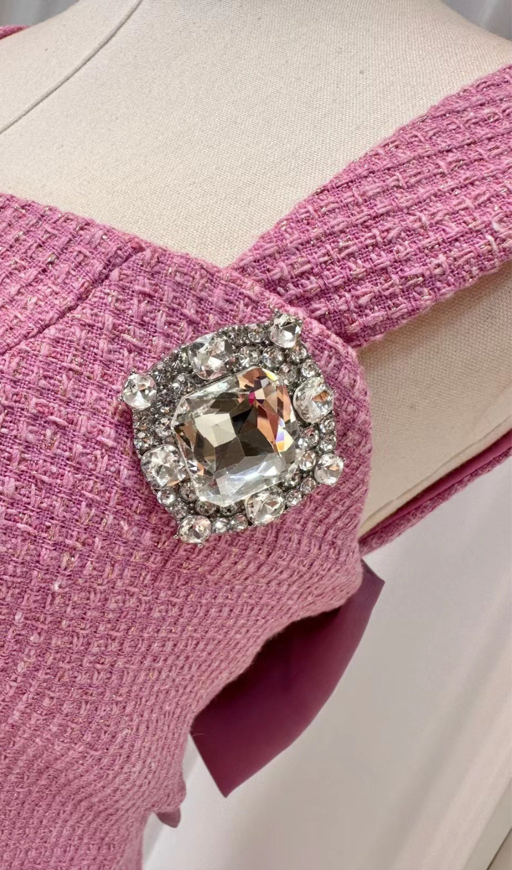 RHINESTONE BOW SET IN PINK - FORMAL PARTY DRESS