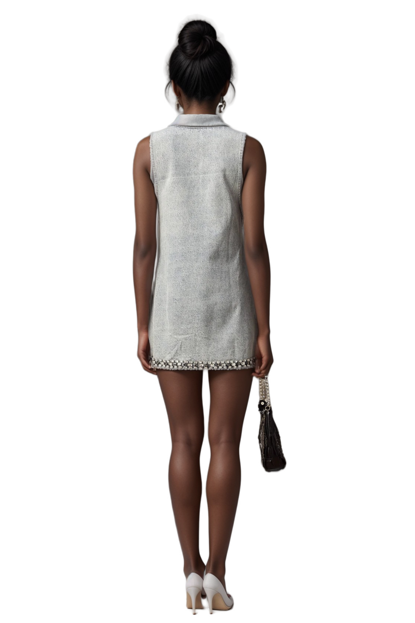 DAPHNE BLUE CRYSTAL SLEEVELESS DENIM MINI DRESS