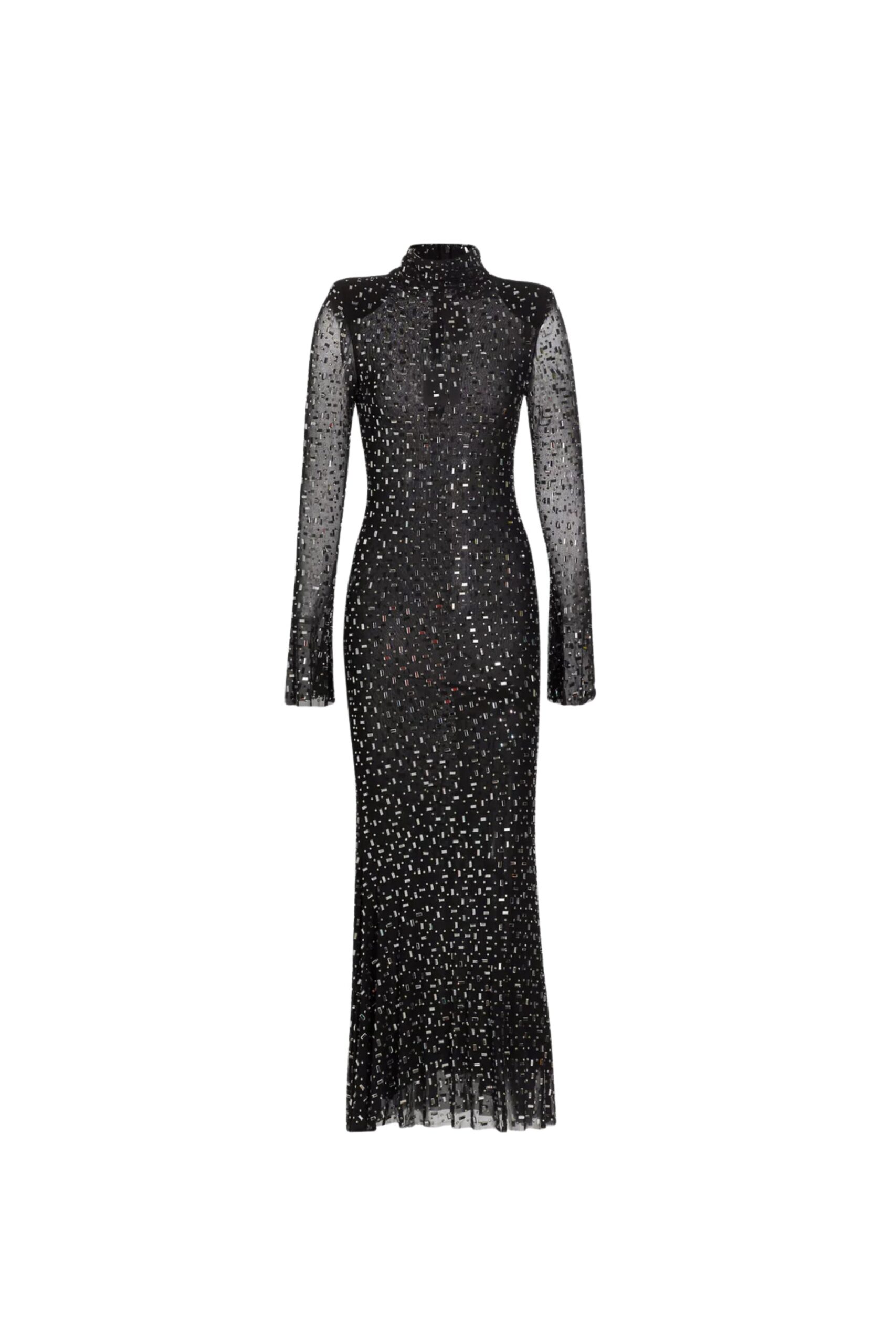 CRYSTAL MESH MIDI DRESS, BLACK, EVENING