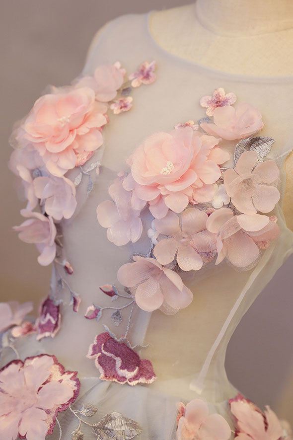 SATIN FLORAL MINI PROM DRESS