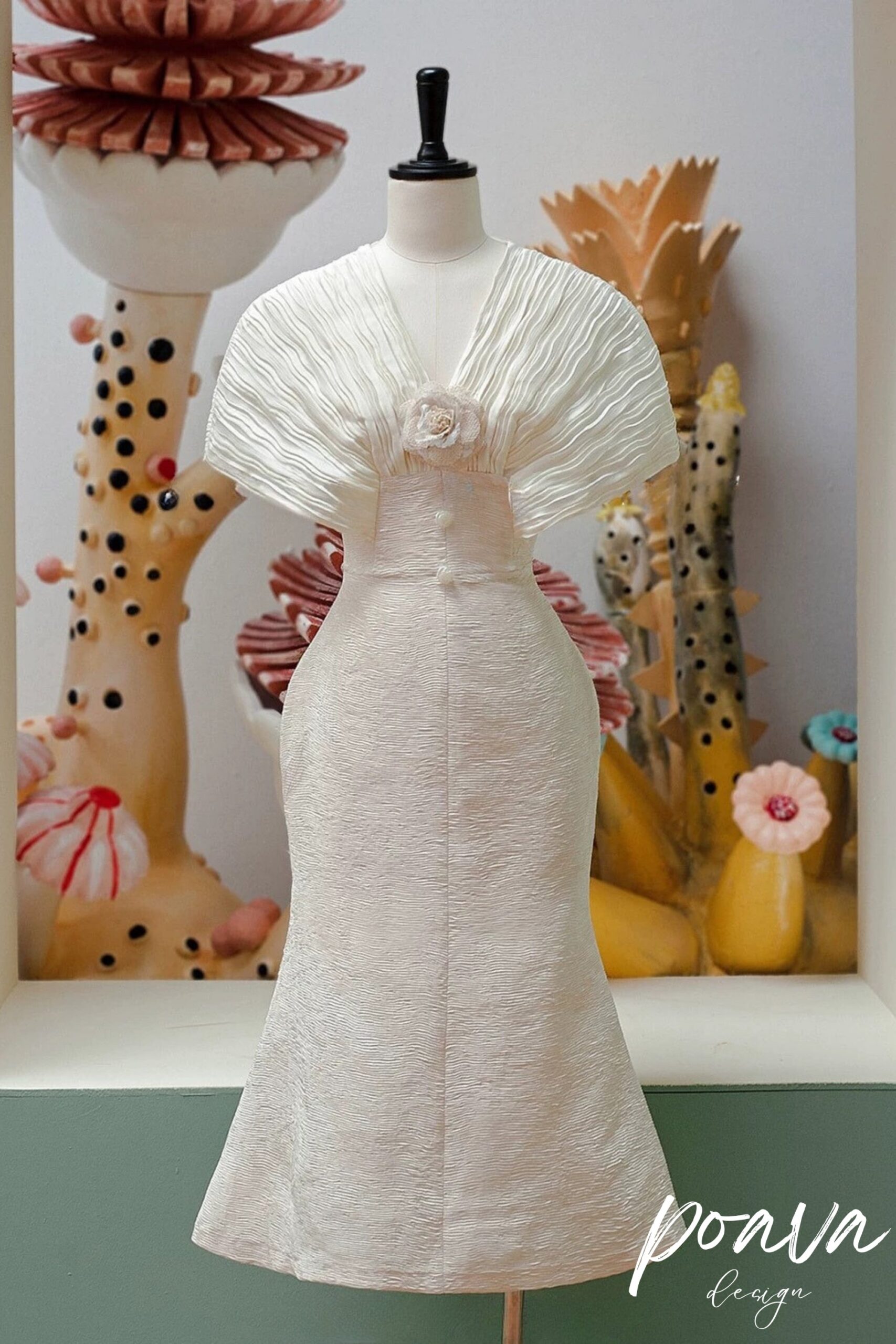 VENUS CHAMPAGNE STITCHED FISHTAIL MIDI DRESS