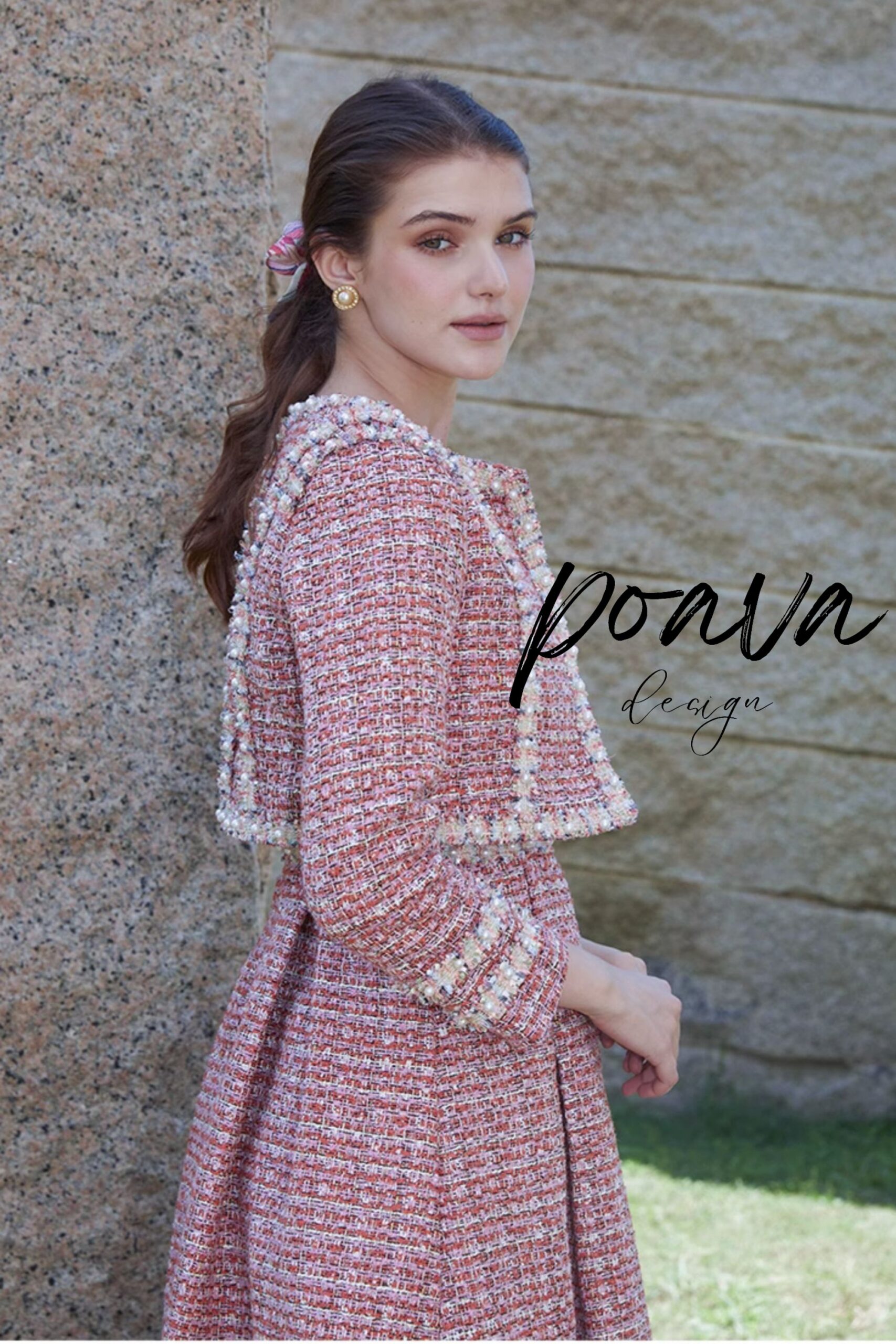 EMBELLISHED PINK TWEED DRESS SET FOR PARTY