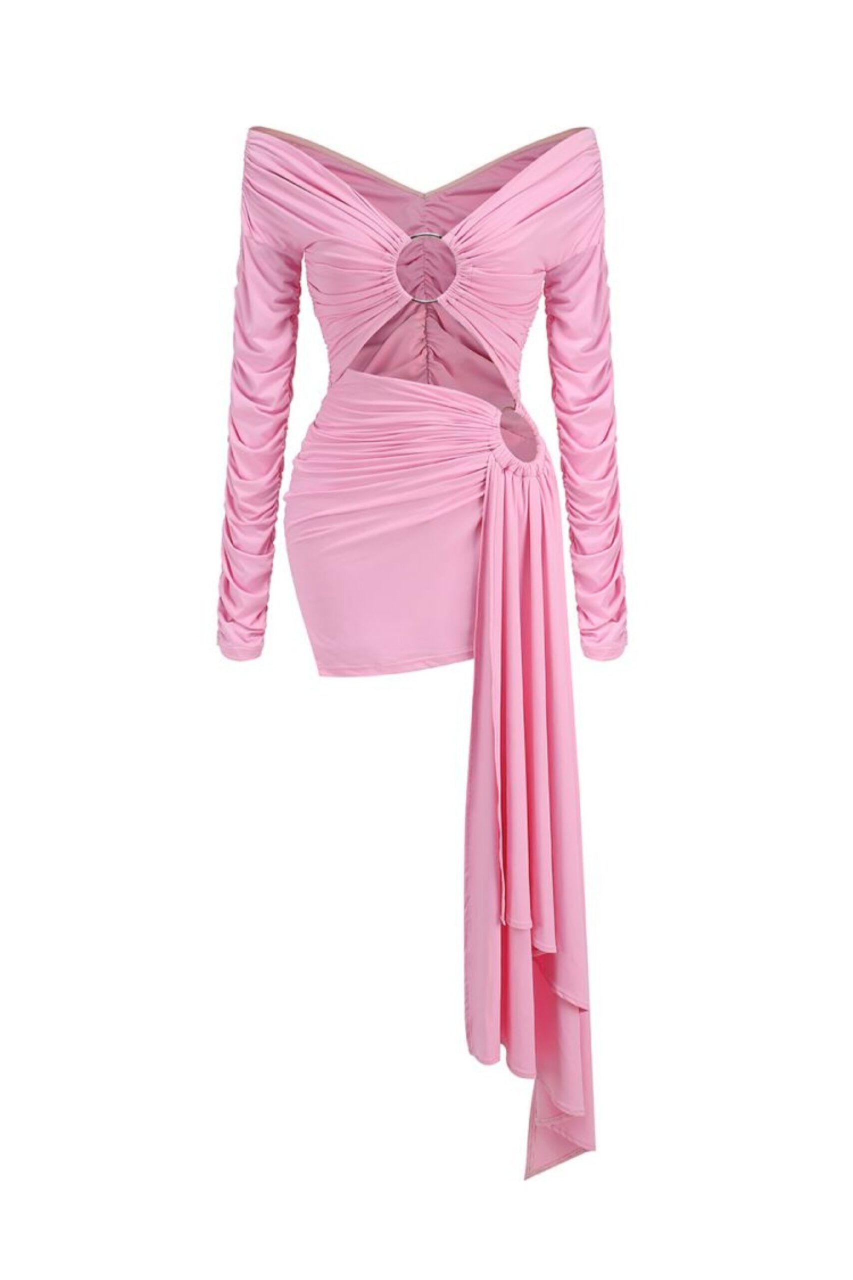 LONG SLEEVE DRAPE MINI DRESS PINK - COCKTAIL PARTY