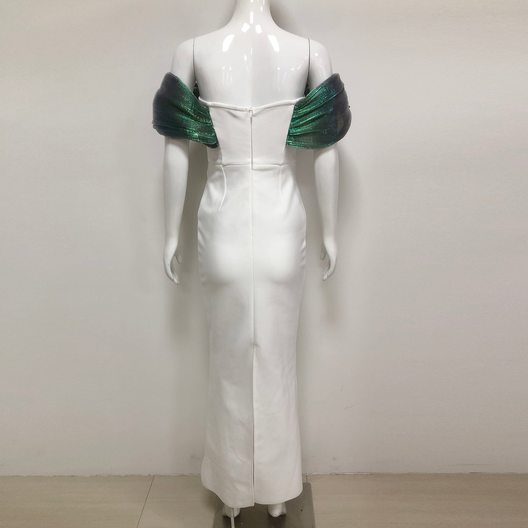 OFF-SHOULDER PEARL BODYCON MAXI DRESS GREEN