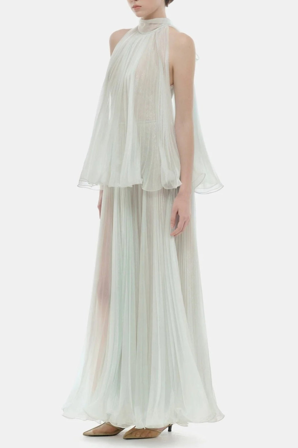 BELINDA MINT PLEATED TULLE SLEEVELESS MAXI DRESS