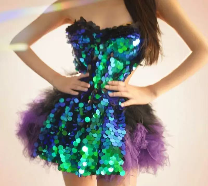 SPARKLY SEQUIN RUFFLED BACKLESS TWO-PIECE SET