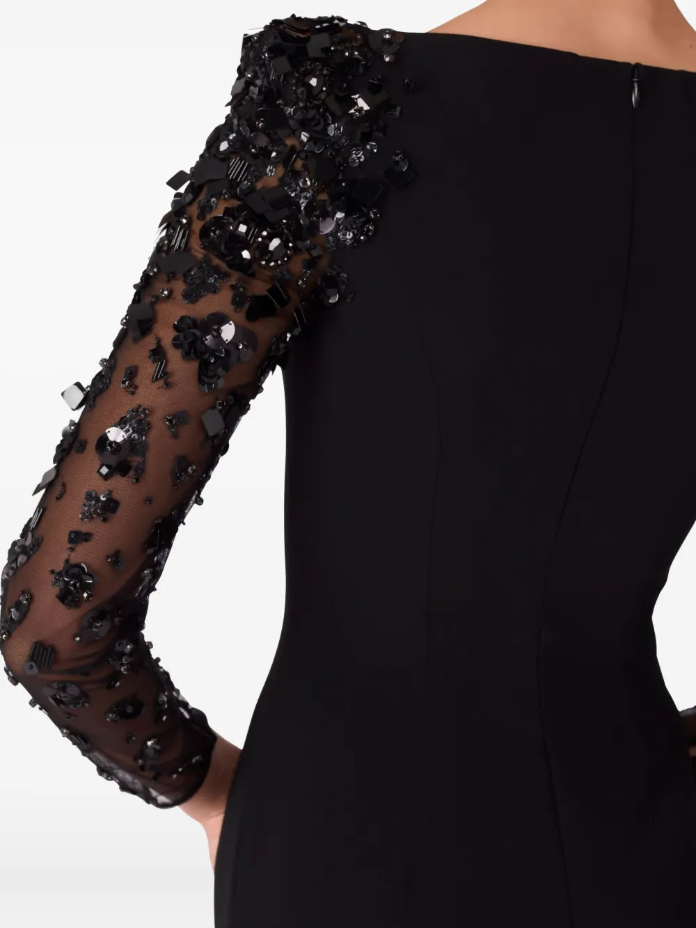 MARTHA MESH SPLICING BEADED MAXI DRESS, BLACK