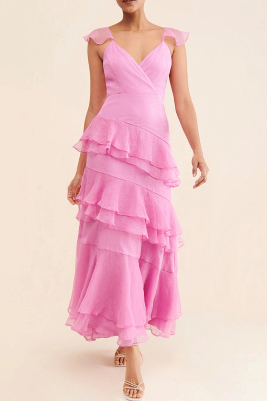 4d652aee-0a34-4914-a130-782694d8a6c8 LUCY PINK CHIFFON RUFFLE MIDI DRESS FOR WEDDING GUEST