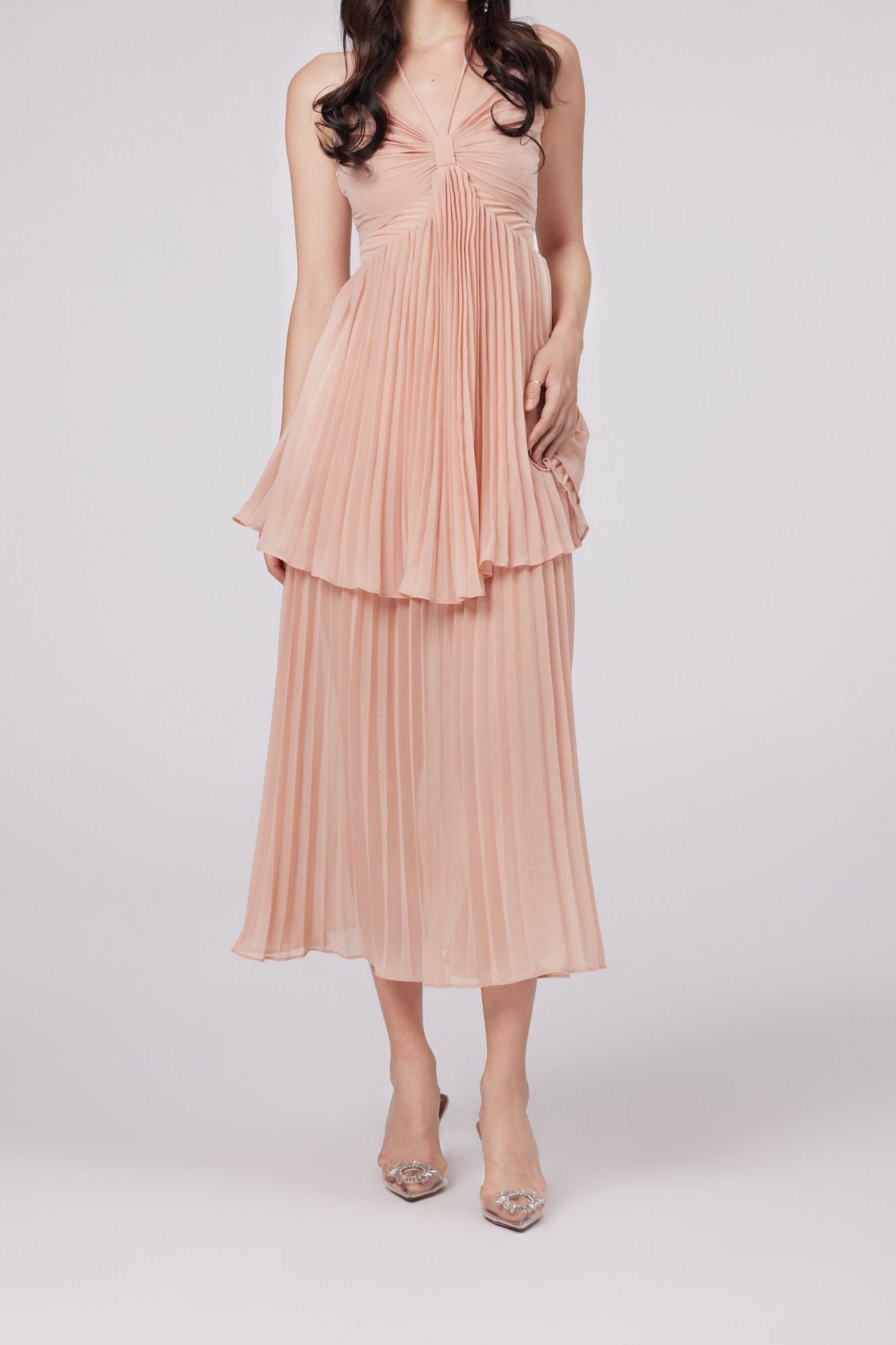 OLYMPE PINK A-LINE DRESS FOR WEDDING GUEST