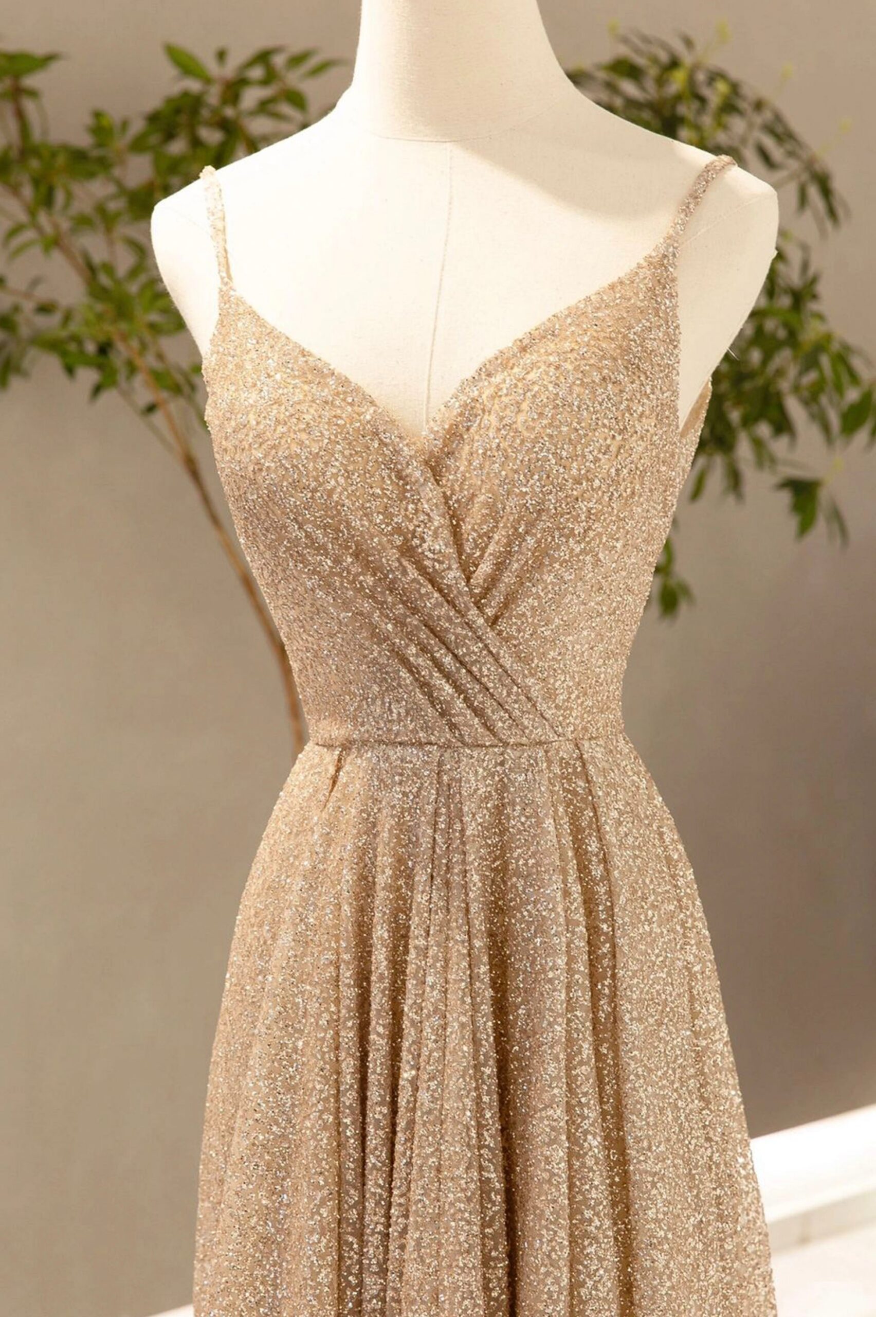 GOLD V-NECK SEQUIN PROM BODYCON DRESS