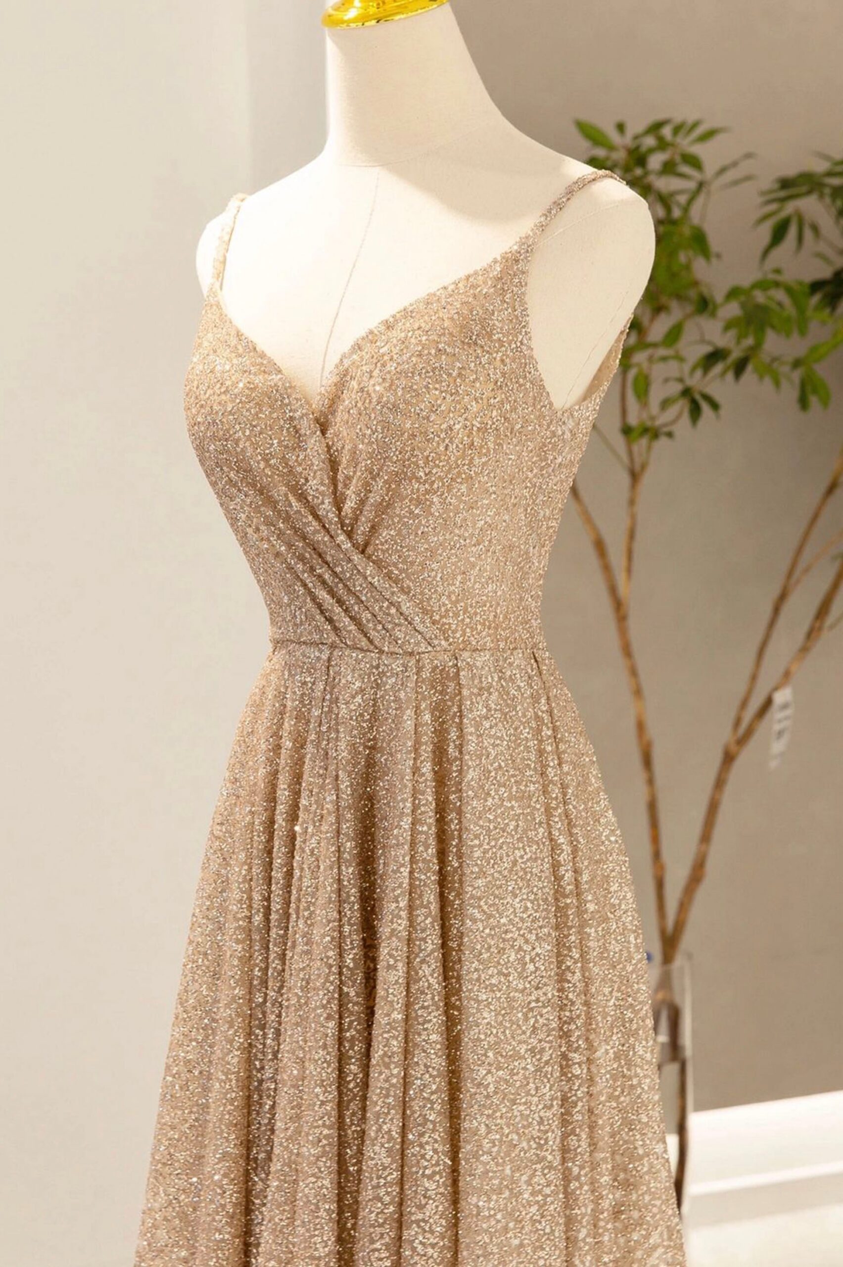 GOLD V-NECK SEQUIN PROM BODYCON DRESS