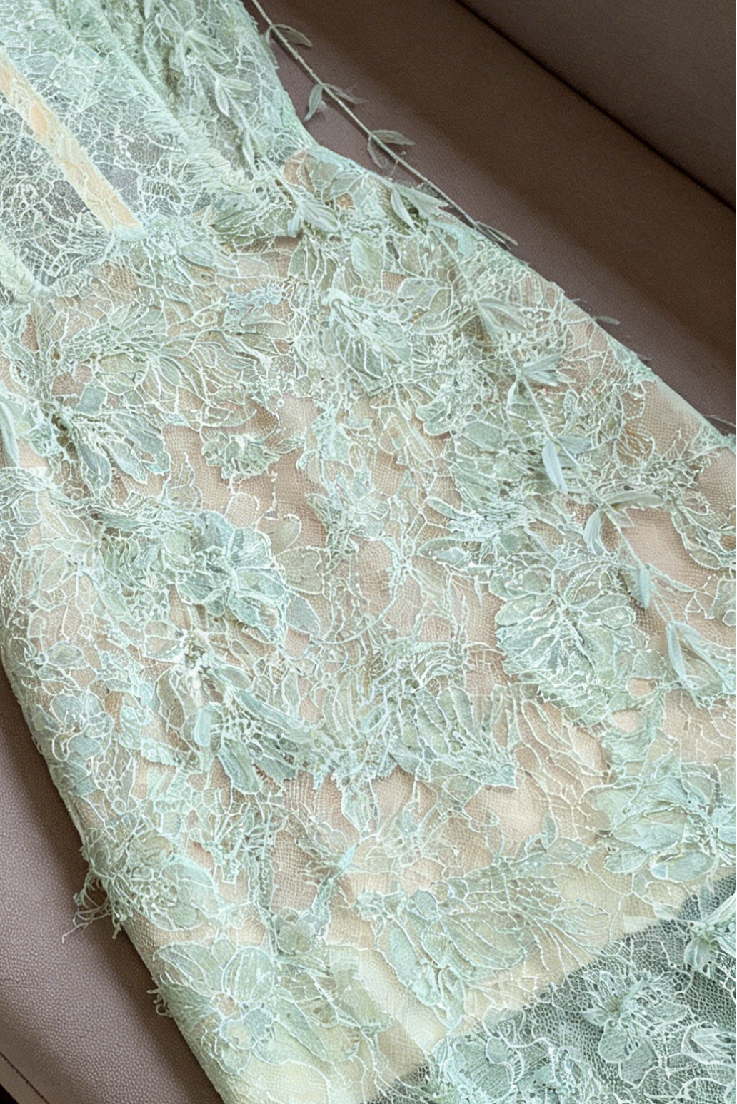MINT BEADED LACE PENCIL COCKTAIL DRESS