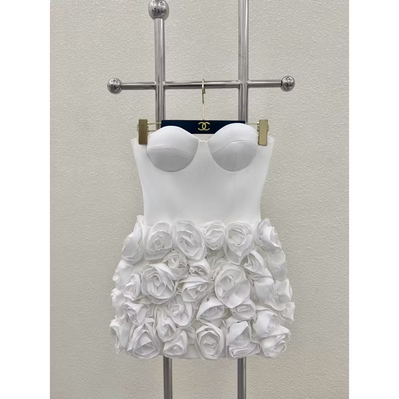 LILY FLOWER MINI DRESS WHITE WEDDING GUEST