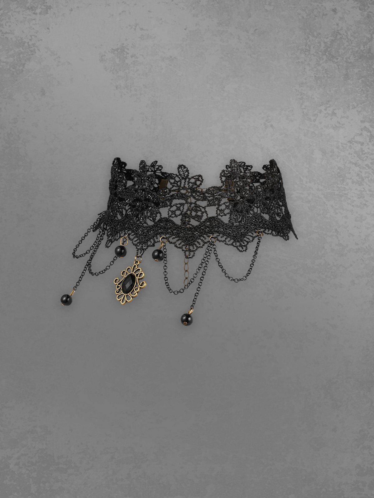 GOTHIC VINTAGE LACE CHOKER NECKLACE WITH CHAINS