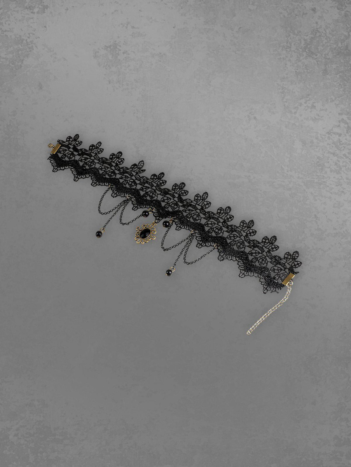 GOTHIC VINTAGE LACE CHOKER NECKLACE WITH CHAINS