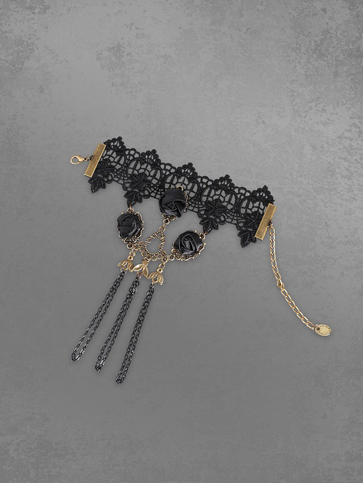 GOTHIC VINTAGE LACE ROSE FINGER RING BRACELET