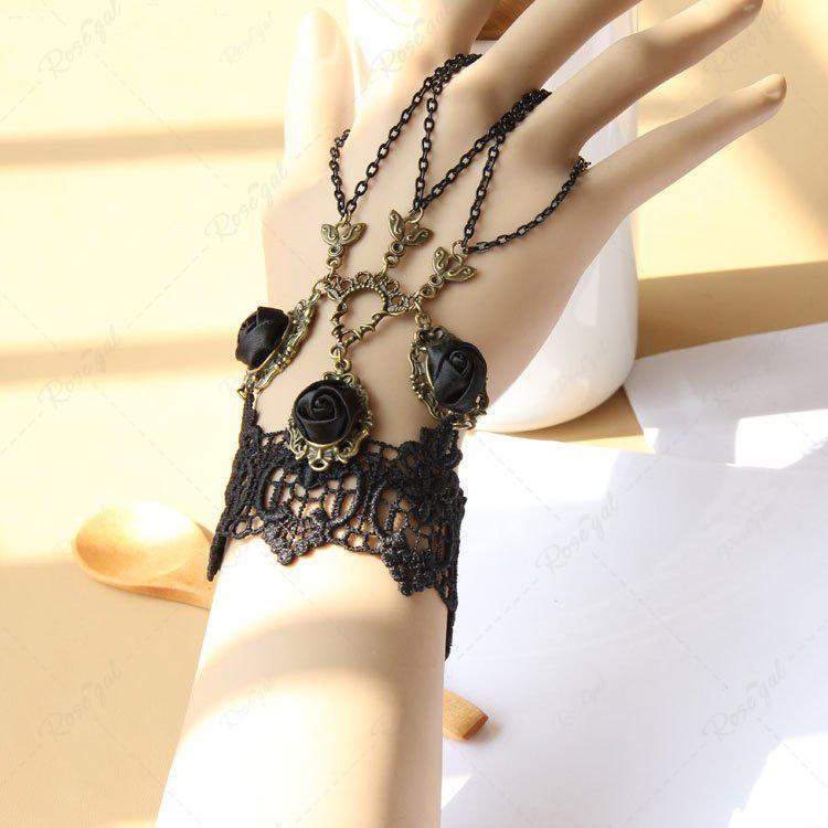 GOTHIC VINTAGE LACE ROSE FINGER RING BRACELET