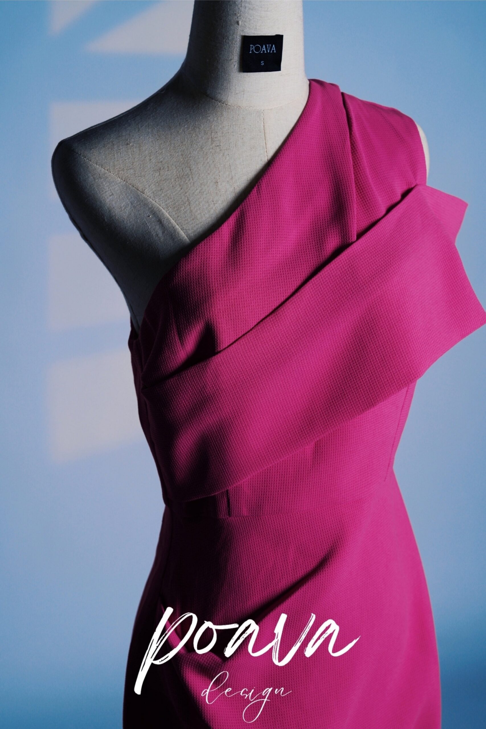 SILVIE ONE SHOULDER TWEED MIDI DRESS HOT PINK
