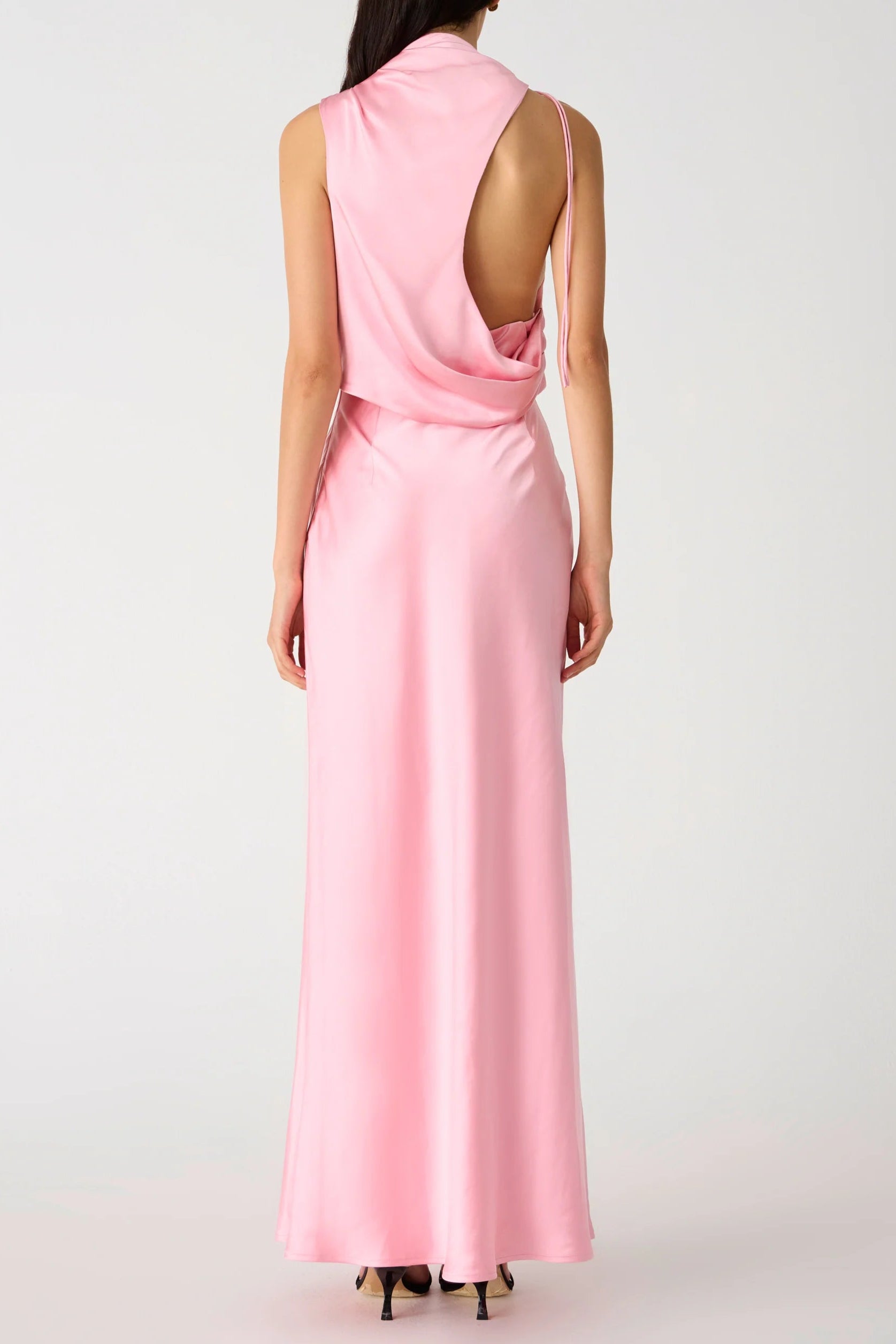 SLEEVELESS BACKLESS SATIN MAXI DRESS PINK