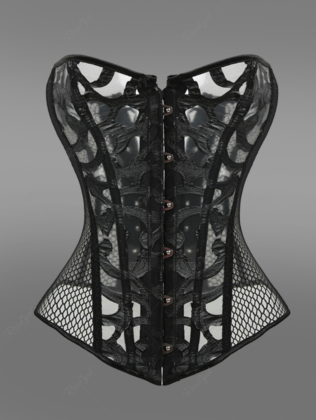 5104040 GOTHIC LACE UP CORSET WITH FISHNET & BUTTONS