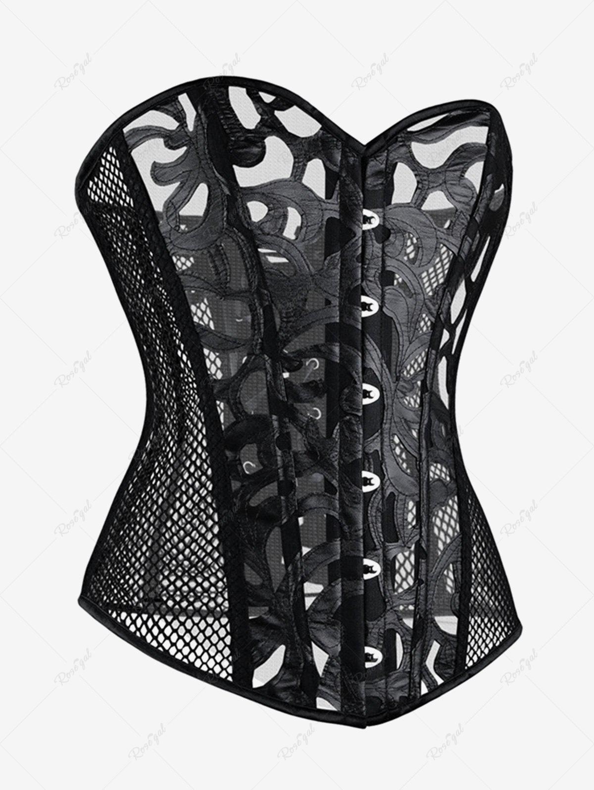 GOTHIC LACE UP CORSET WITH FISHNET & BUTTONS