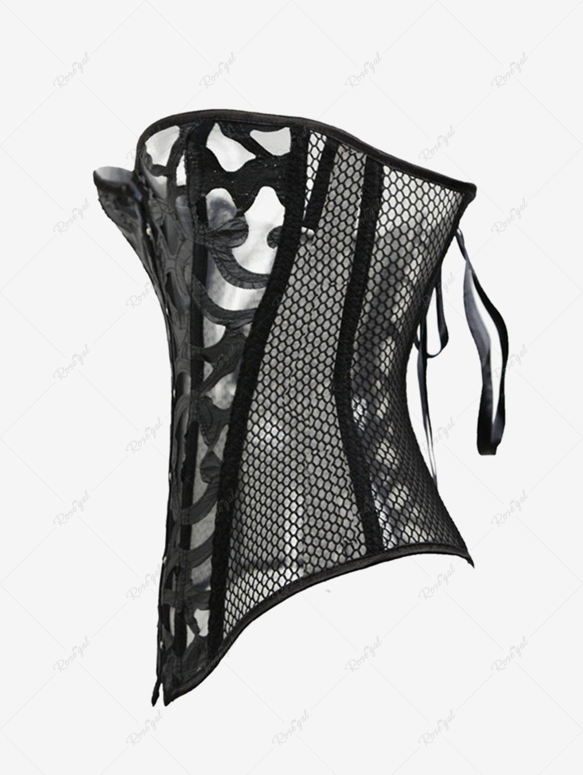 GOTHIC LACE UP CORSET WITH FISHNET & BUTTONS