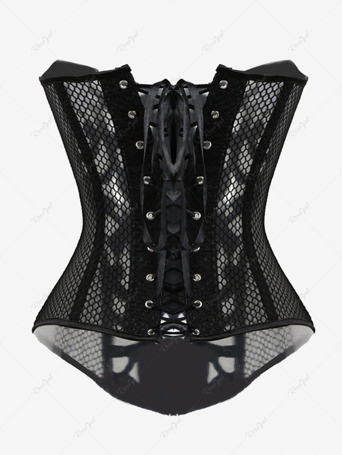 GOTHIC LACE UP CORSET WITH FISHNET & BUTTONS