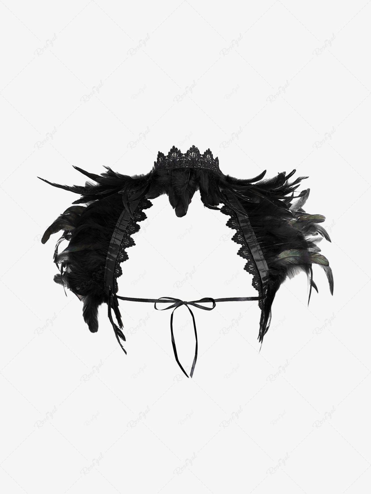 GOTHIC FEATHER LACE CAPE, CROCHET TRIM TIED BACK, WEDDING