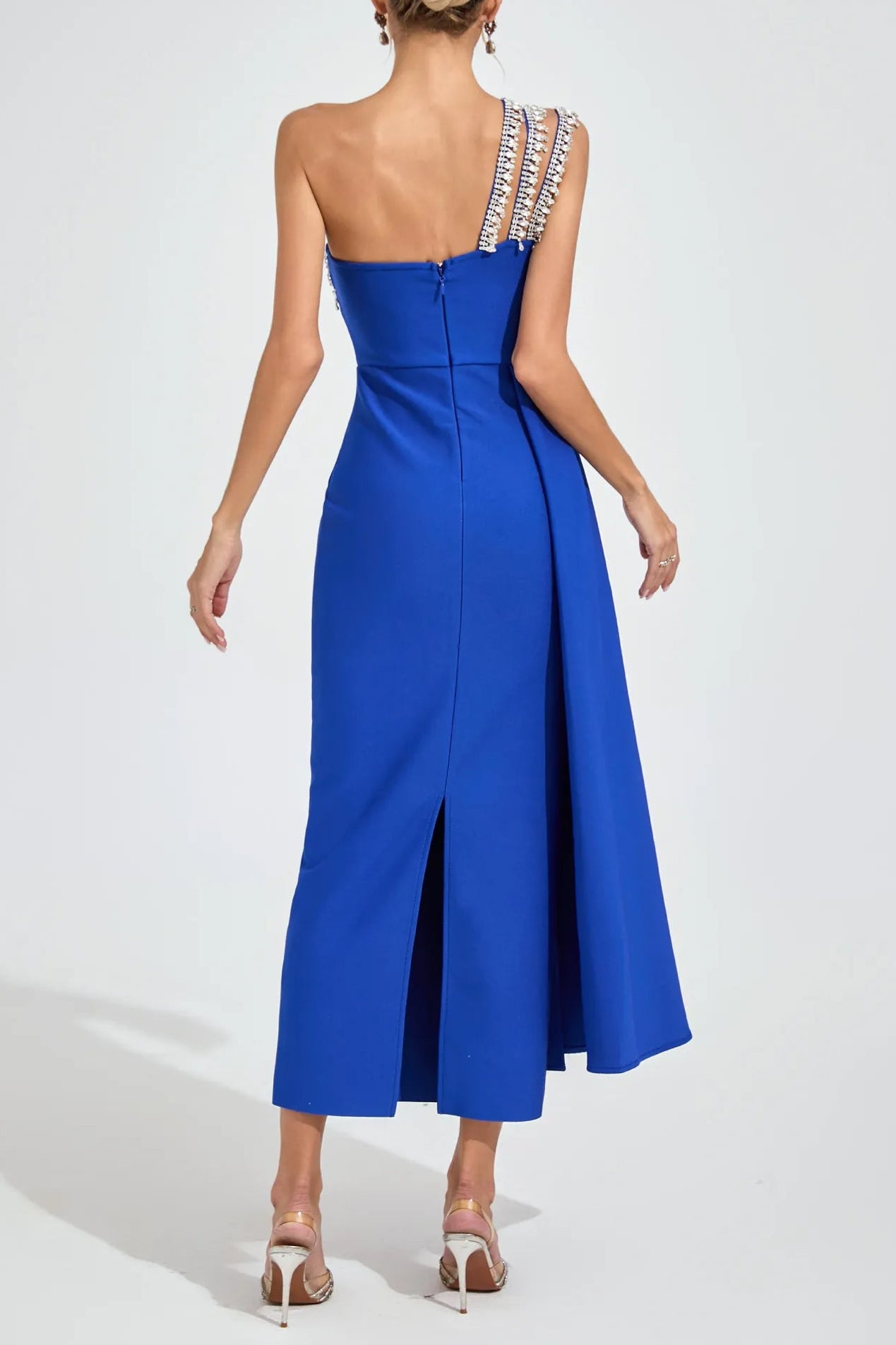 PHILIPPA BLUE DIAMOND STRAPLESS MAXI DRESS