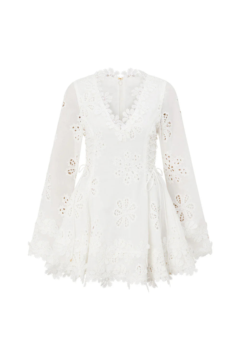 WHITE FLORAL EMBROIDERY HOLLOW MINI DRESS
