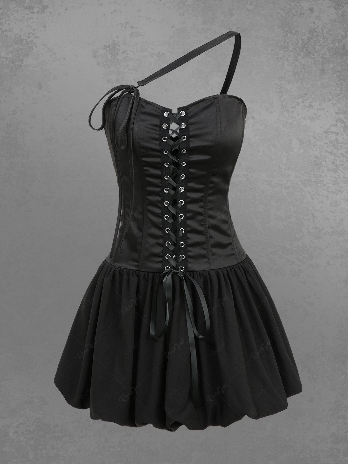 GOTHIC LACE-UP ASYMMETRIC BANDEAU TULIP MINI DRESS
