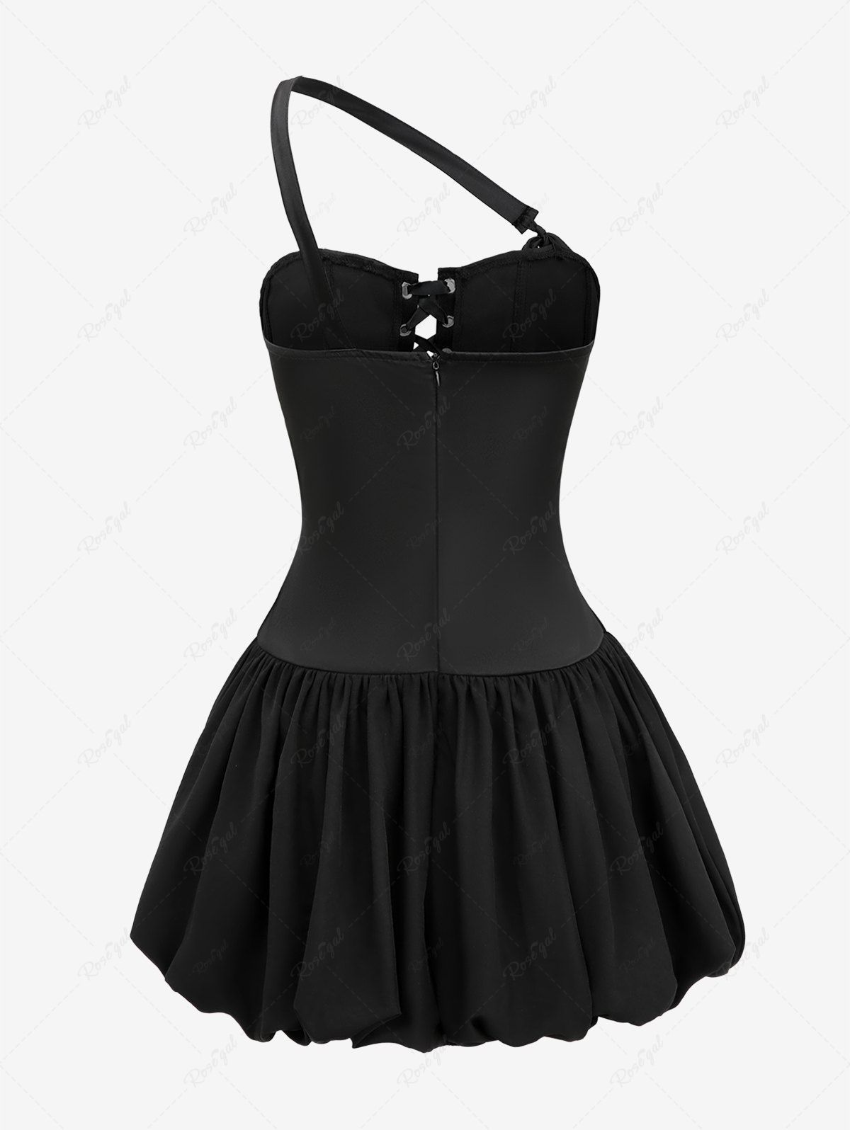 GOTHIC LACE-UP ASYMMETRIC BANDEAU TULIP MINI DRESS