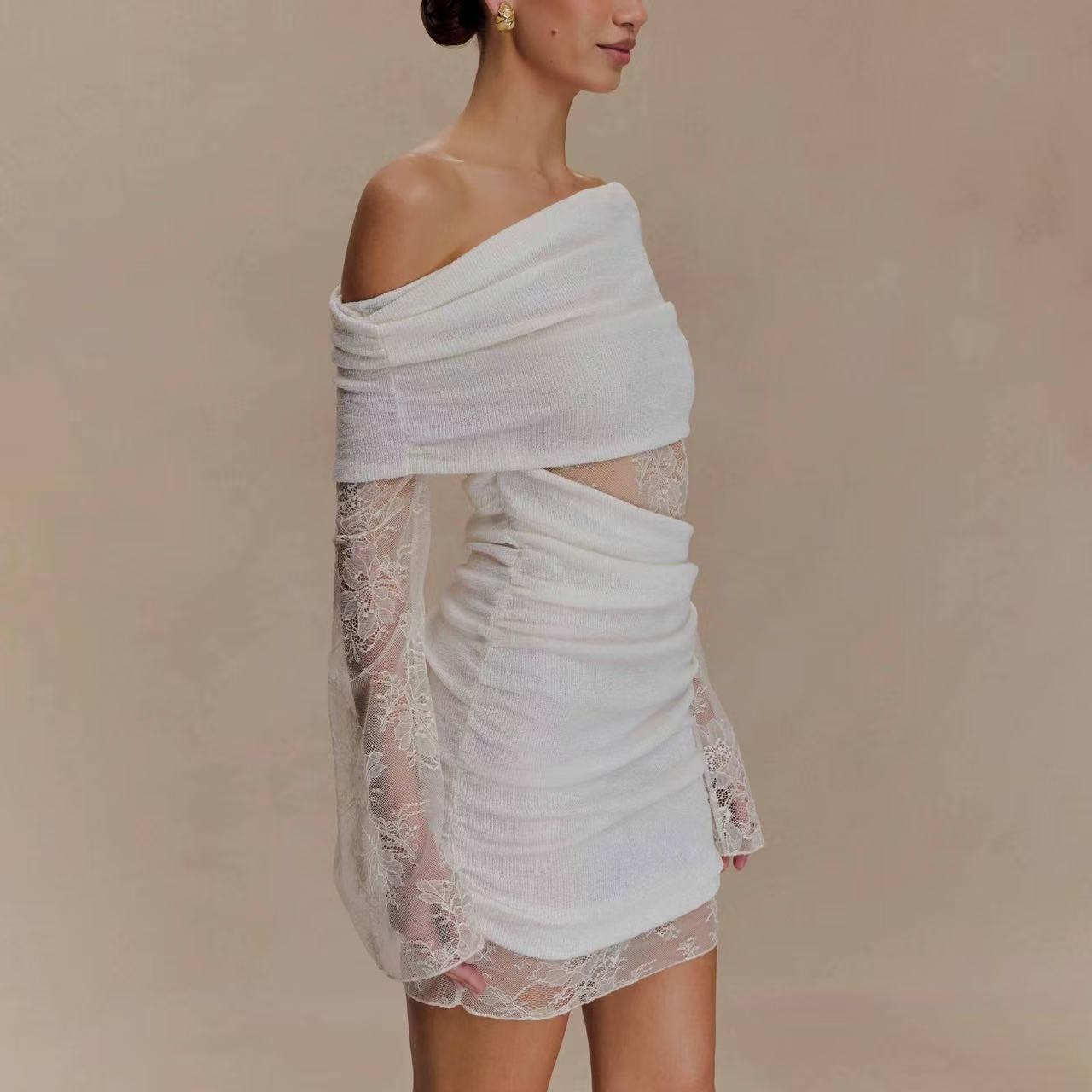 WHITE LACE STRAPLESS PARTY MINI DRESS