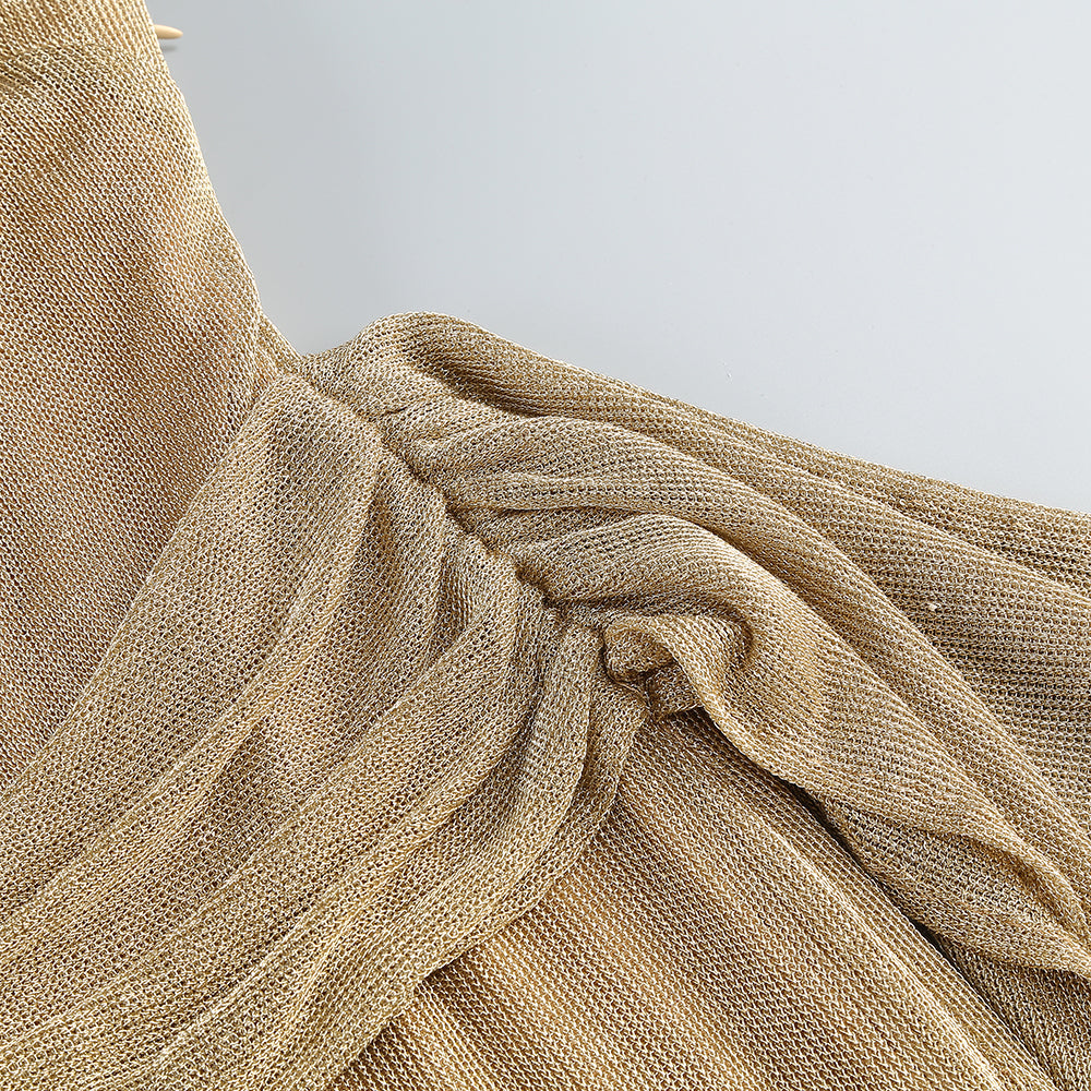 ONE-SHOULDER DRAPED BODYCON KHAKI MAXI DRESS