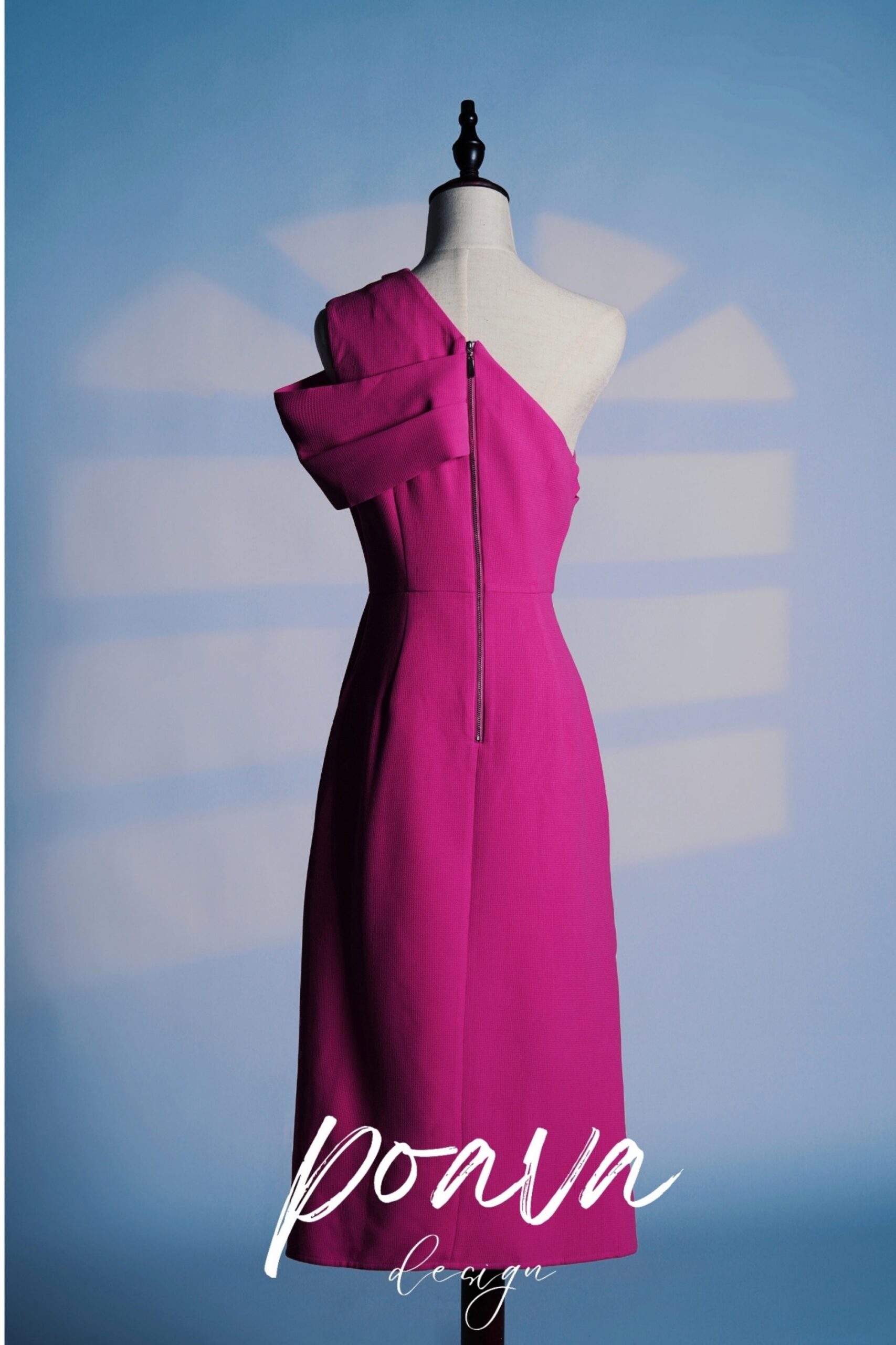 SILVIE ONE SHOULDER TWEED MIDI DRESS HOT PINK