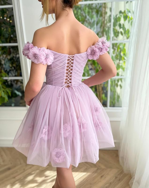 LACE FLORAL MINI DRESS LILAC FOR PARTY