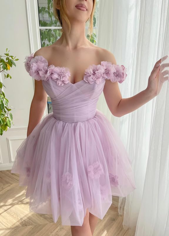 LACE FLORAL MINI DRESS LILAC FOR PARTY