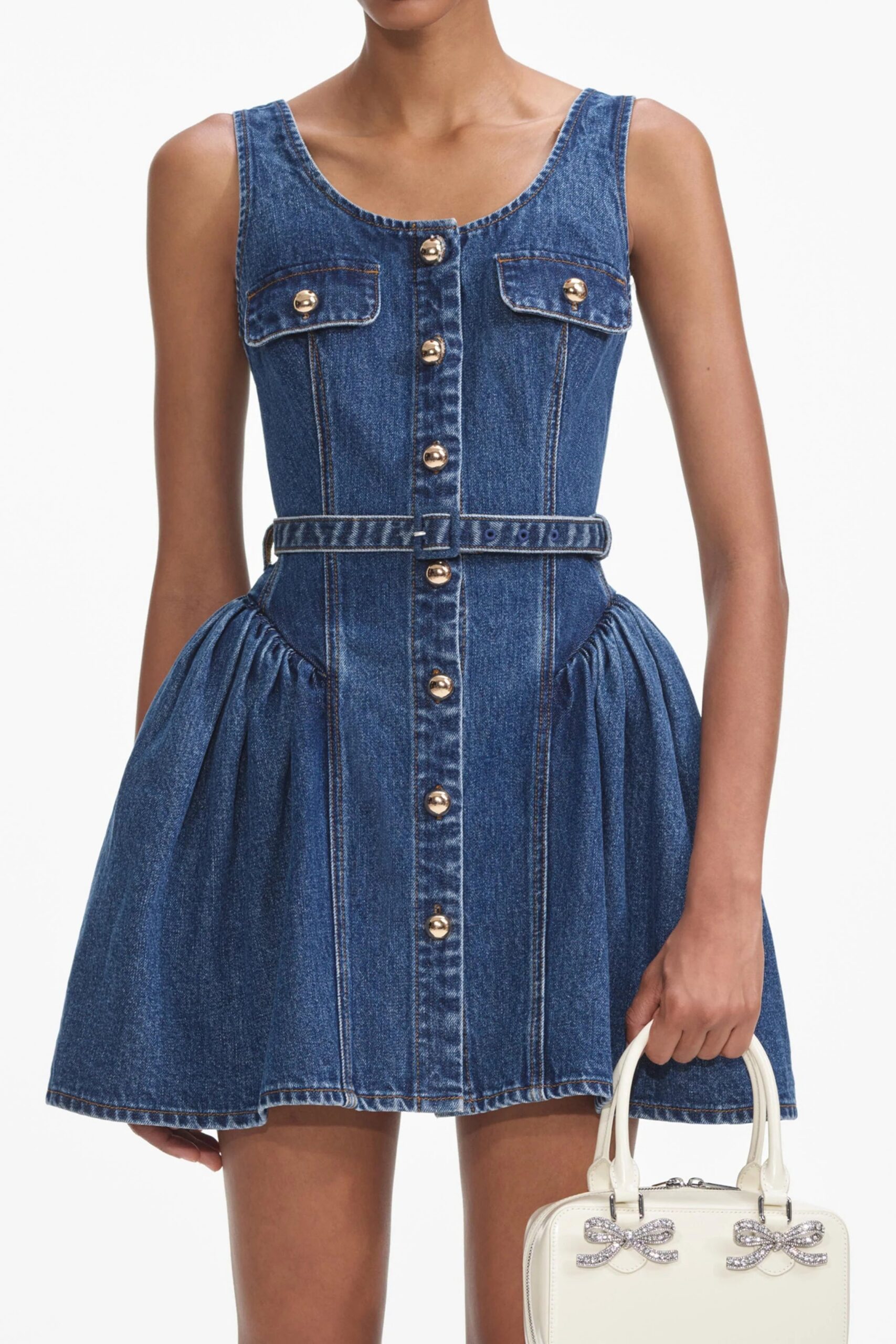 FLARED DENIM MINI DRESS BLUE COCKTAIL