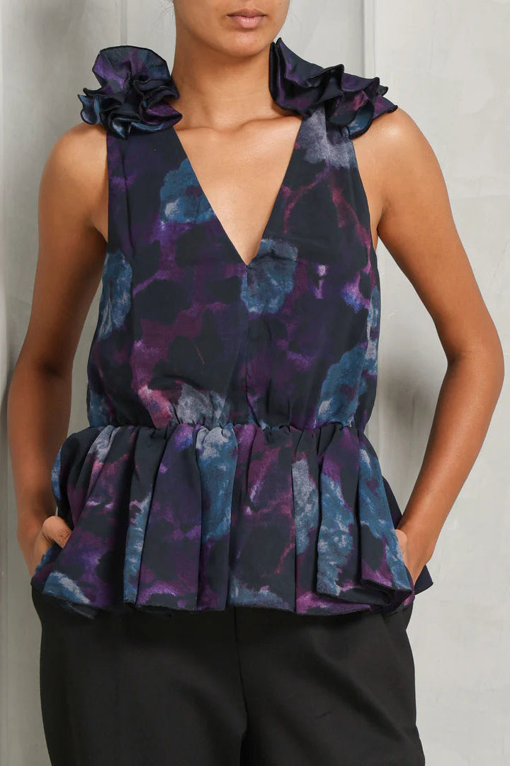 FLORAL CHIFFON RUFFLE TOP FOR WEDDING GUEST