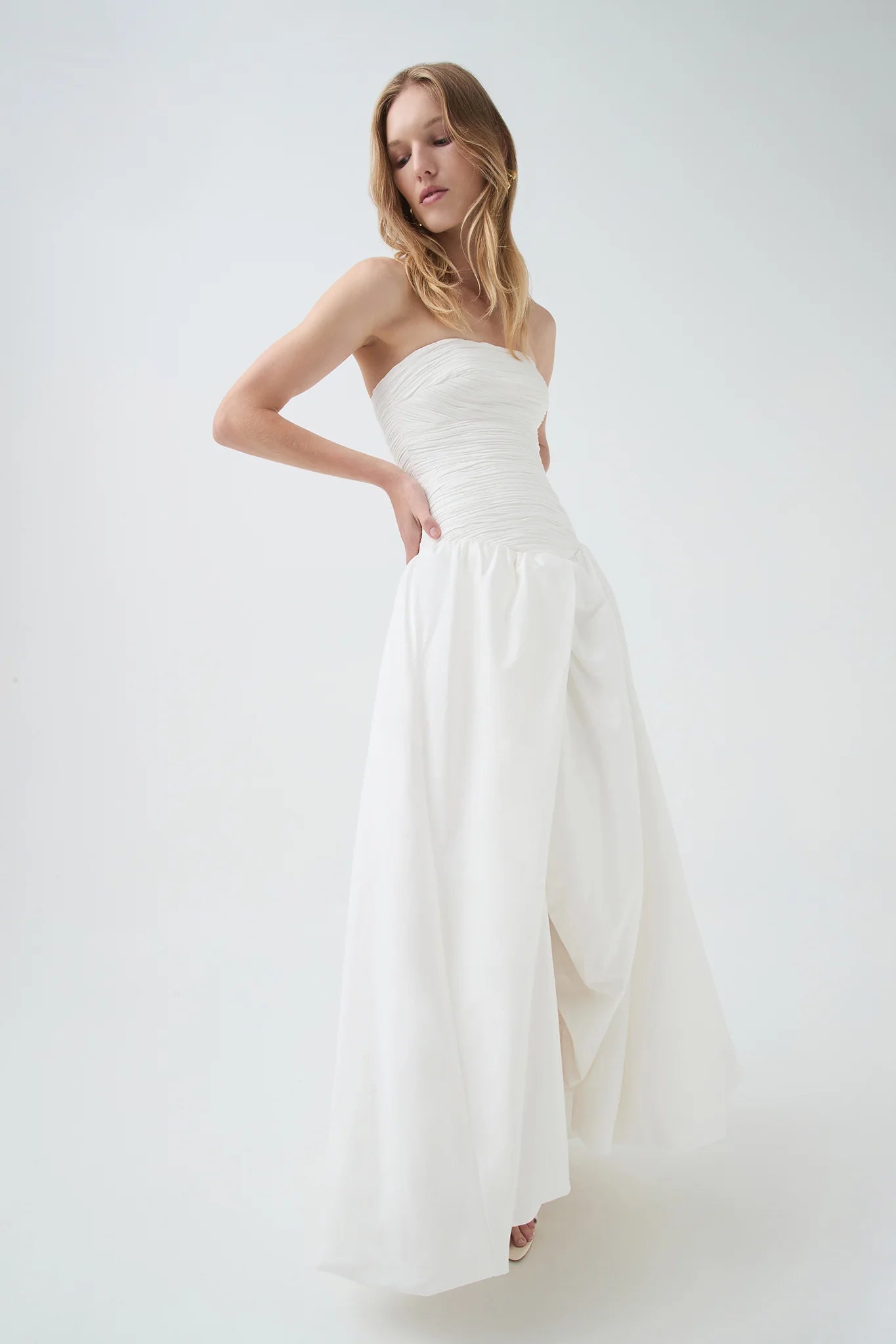 NANCY BUBBLE HEM IVORY MAXI DRESS
