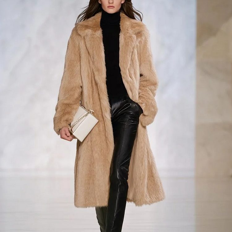 VINTAGE CAMEL FUR COAT FOR WOMEN ELEGANT WINTER