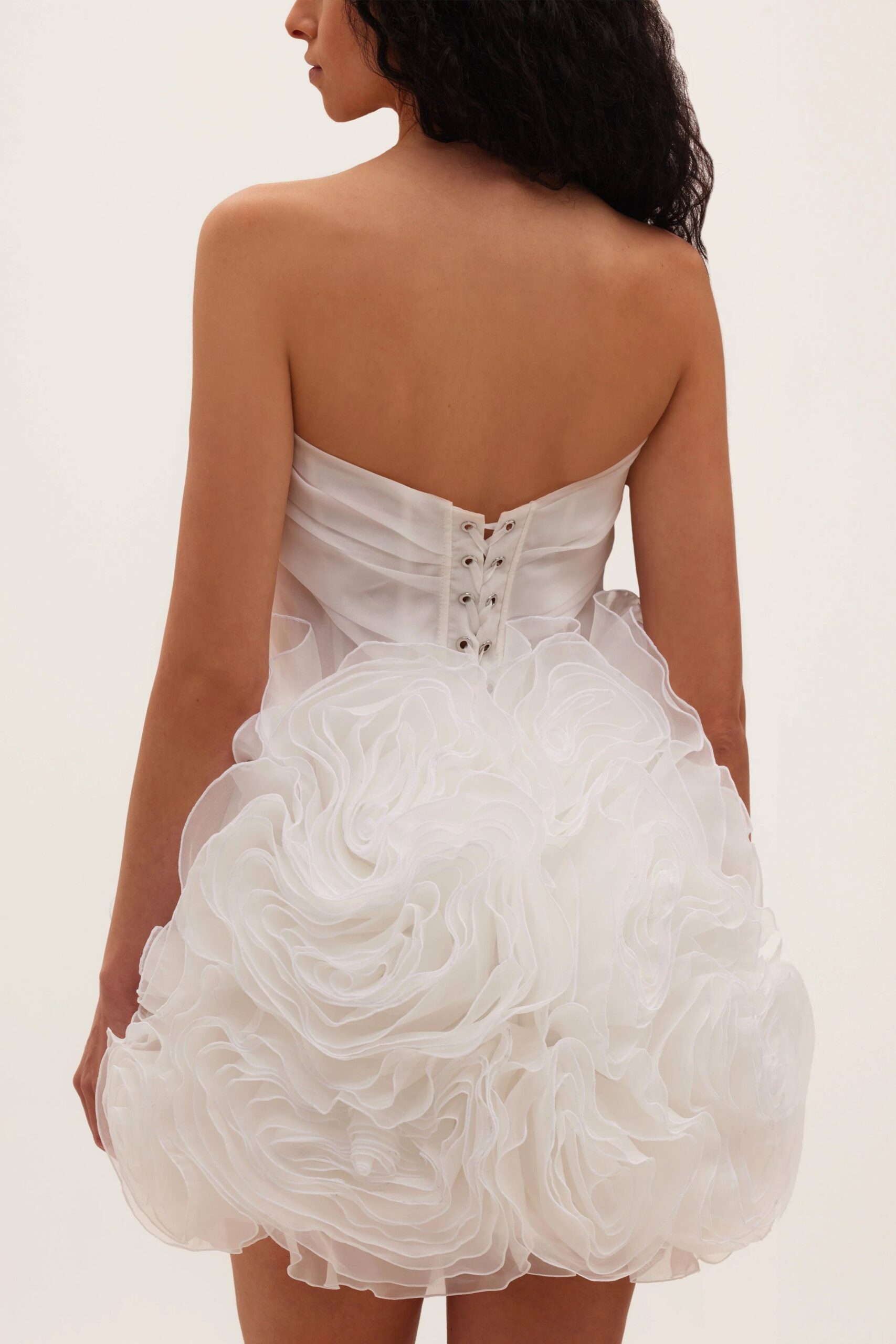 GEORGIA APPLIQUÉD ORGANZA WHITE MINI DRESS FOR WEDDING