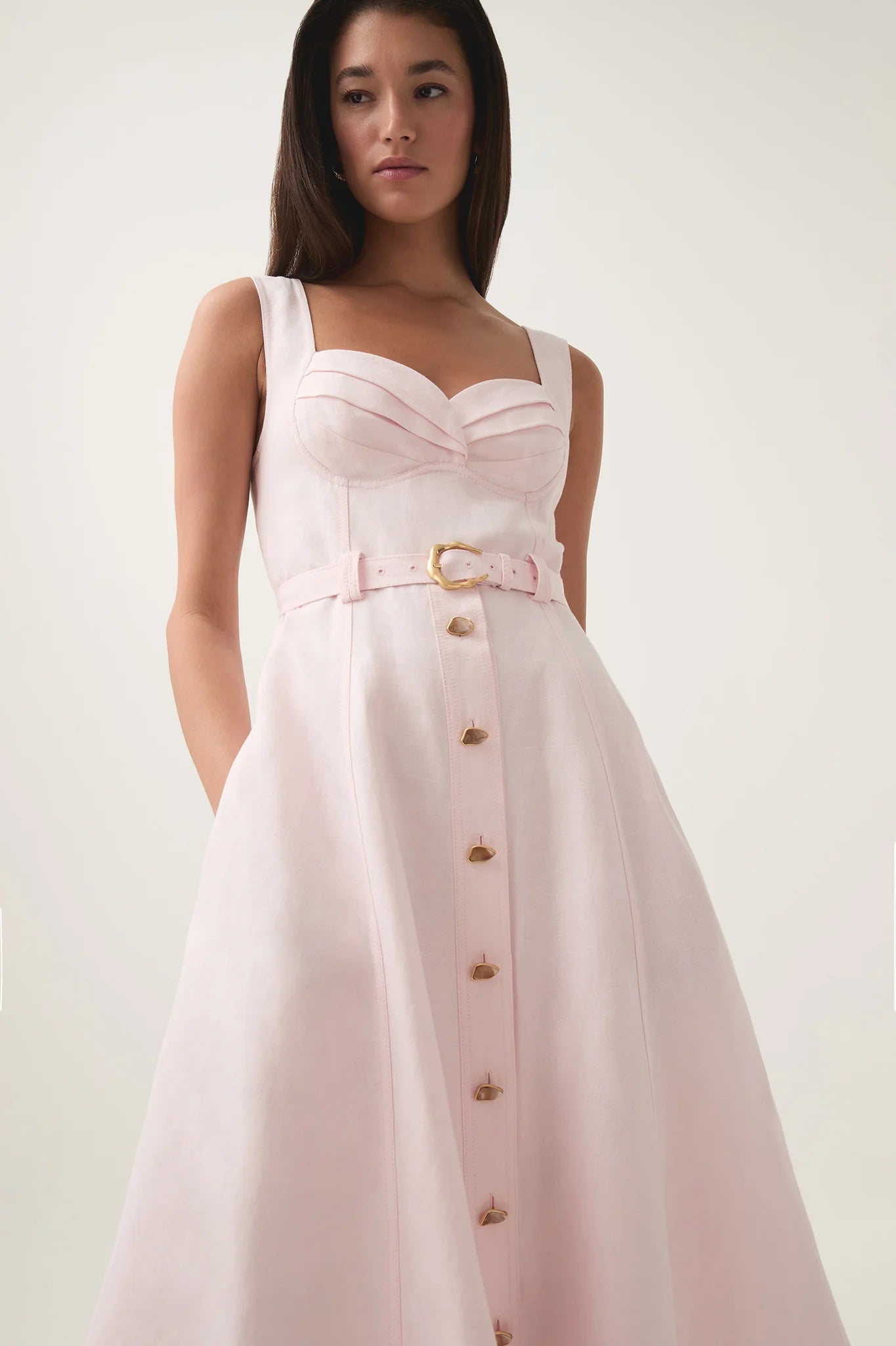 SWEETHEART BELTED MIDI DRESS PINK