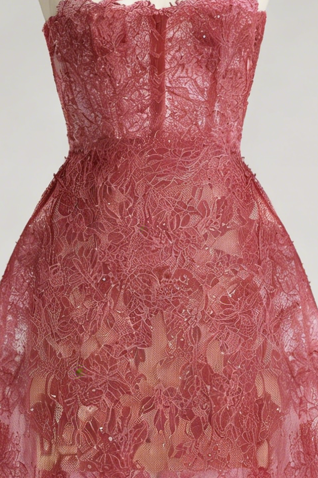 RED BEADED LACE COCKTAIL DRESS