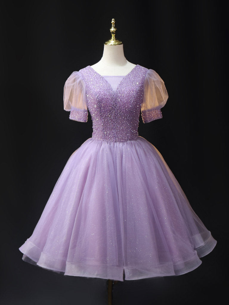 5345_3deec4ef-1daf-463b-93e6-ead4c2201452 PURPLE V-NECK TULLE SEQUIN MIDI PROM DRESS